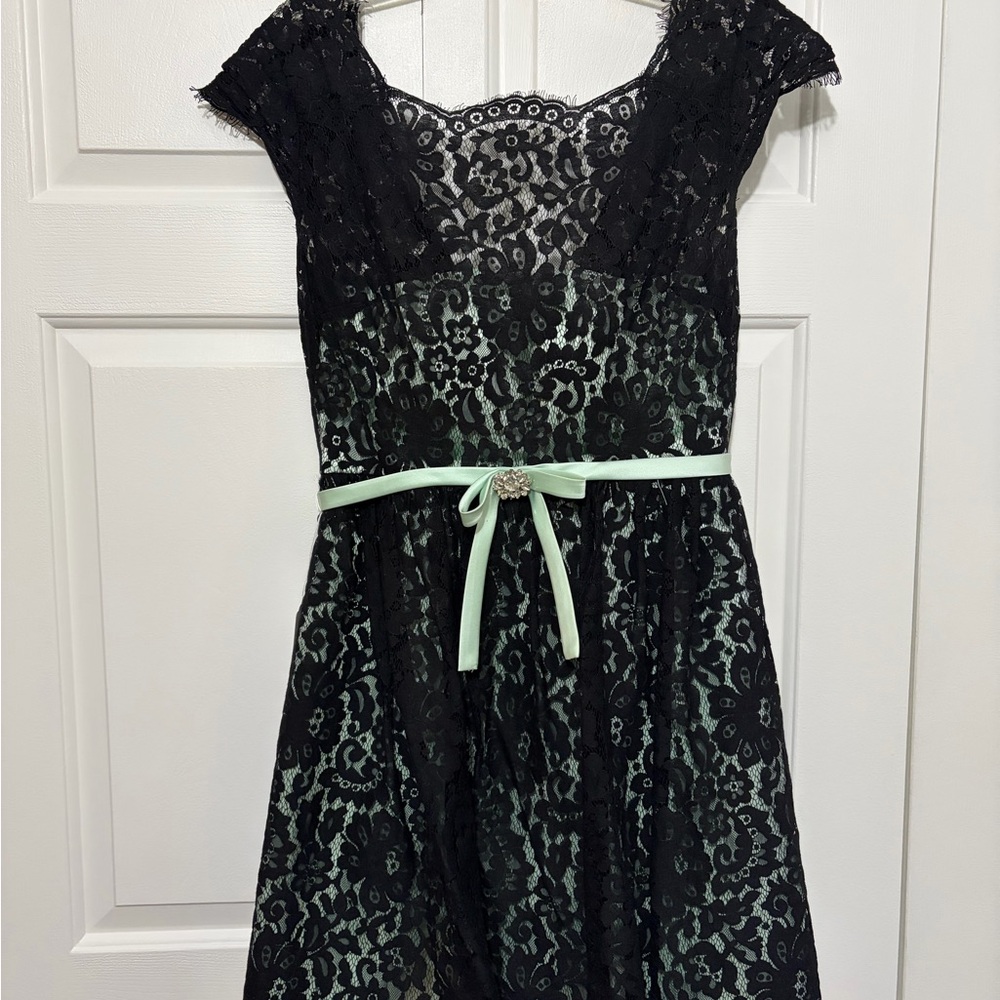 Christina Wu Black and Mint Lace Dress